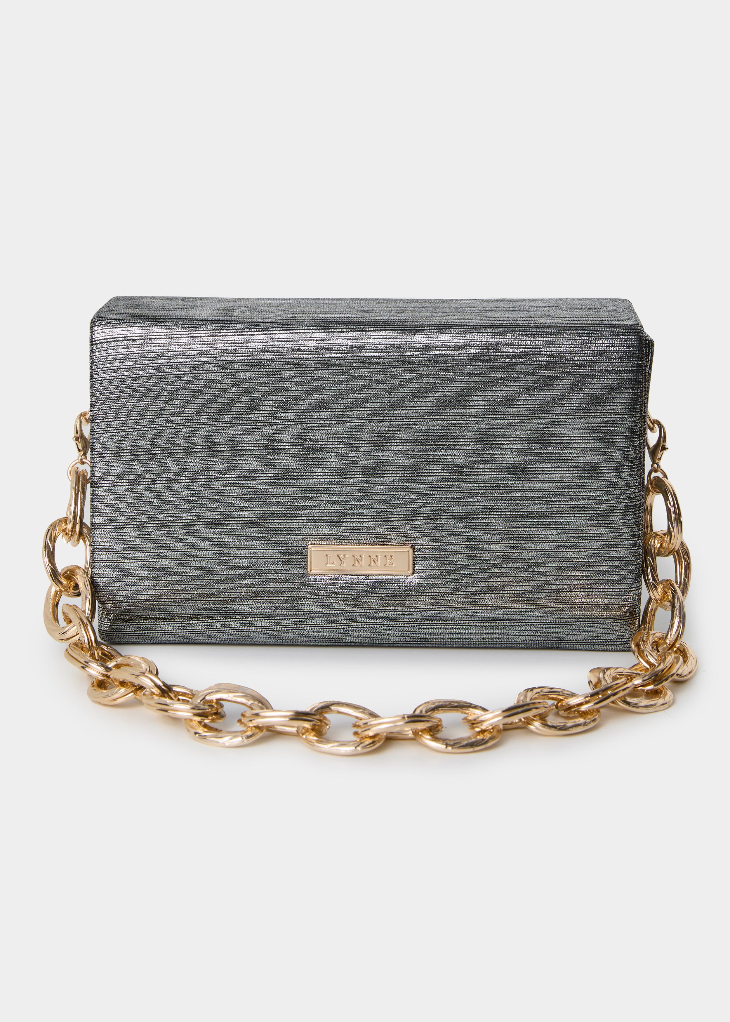 Μεταλλιζέ clutch τσαντάκι με αλυσίδα