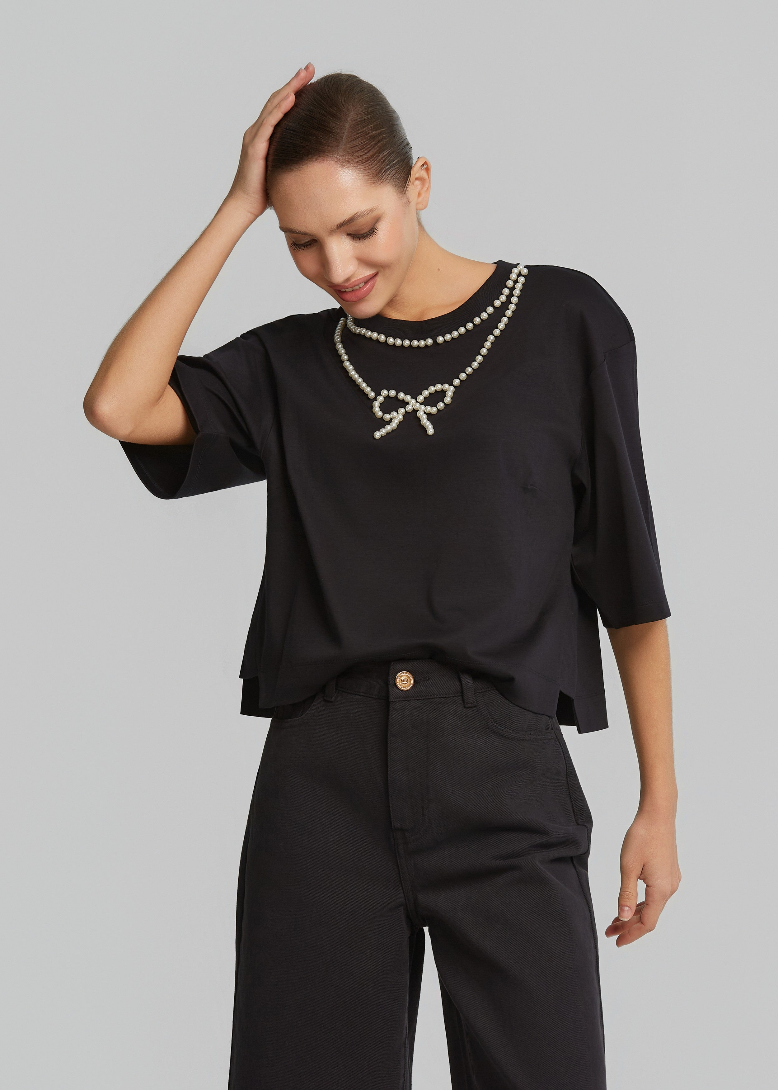 Κροπ μπλούζα με πέρλες
