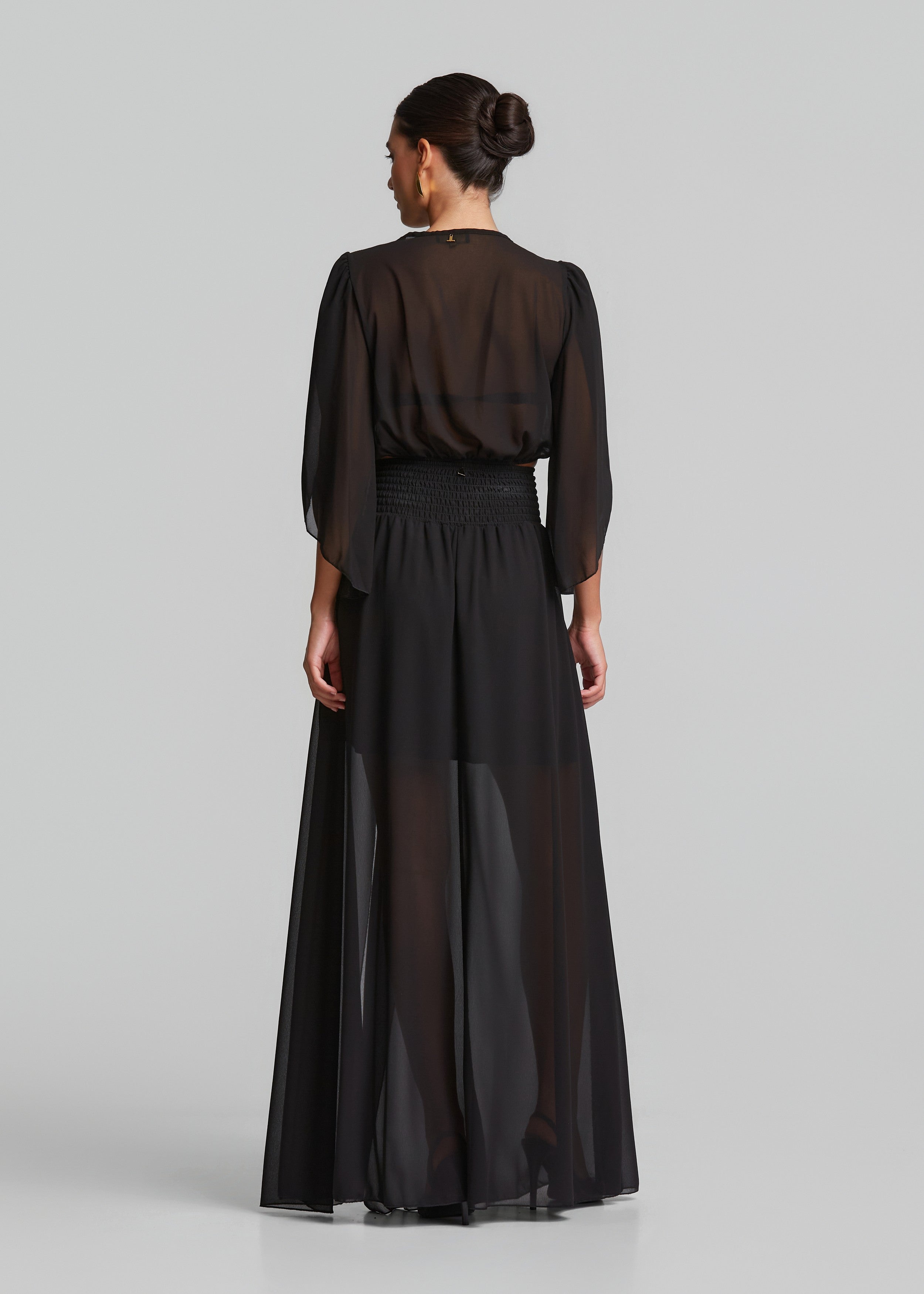 Μάξι φούστα με σούρες και βολάν