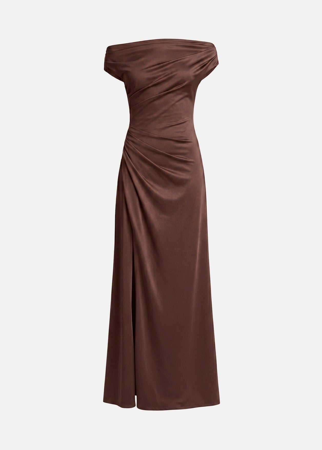 Ντραπέ off shoulder φόρεμα σε σατέν όψη