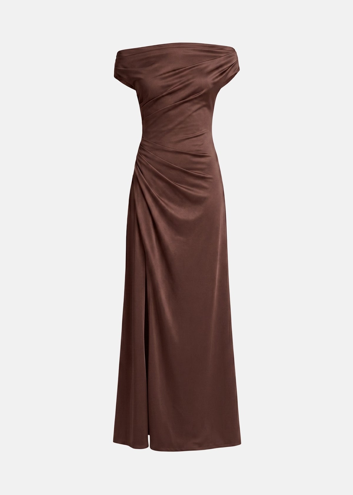 Ντραπέ off shoulder φόρεμα σε σατέν όψη