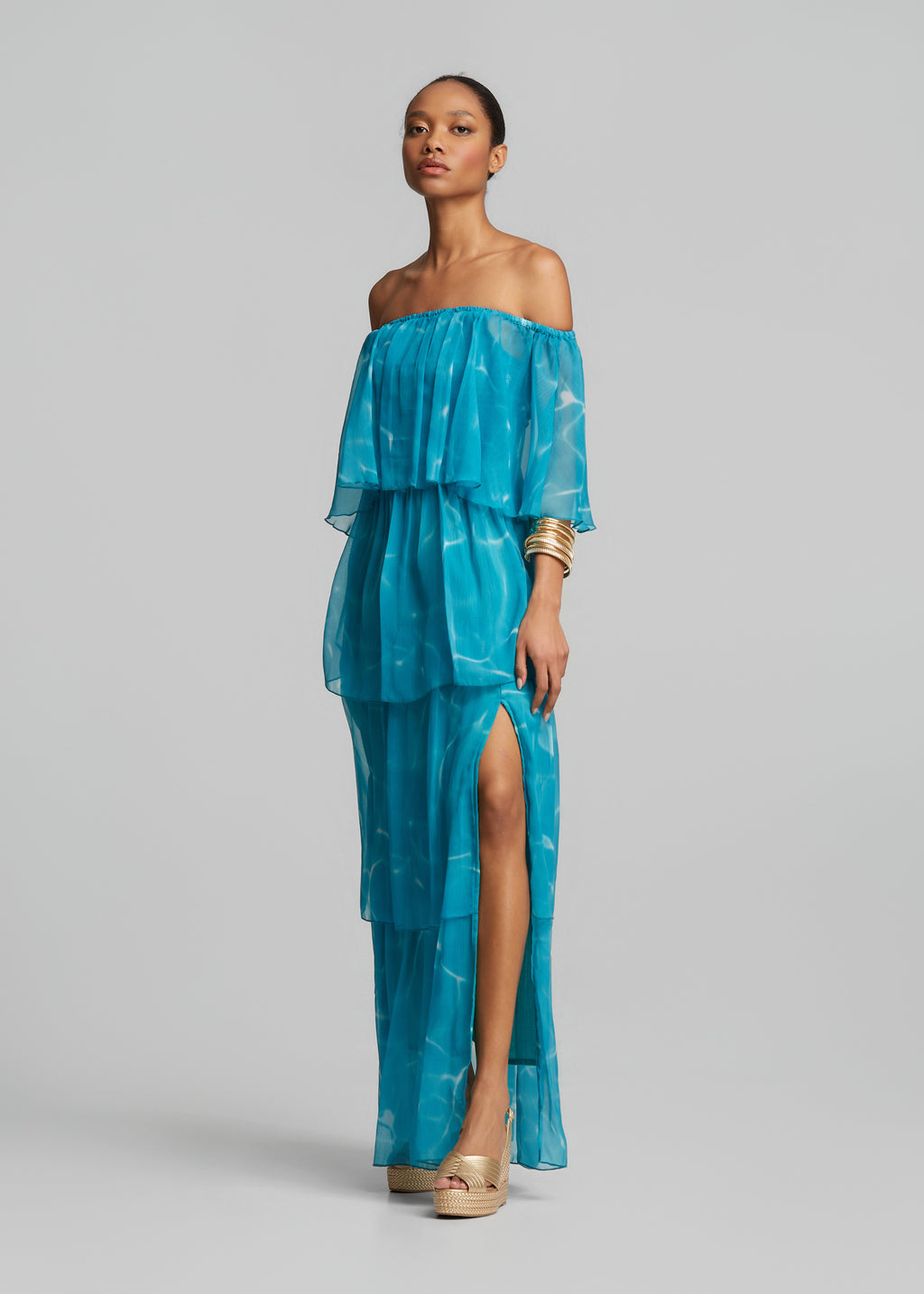 Μάξι off shoulder φόρεμα με βολάν