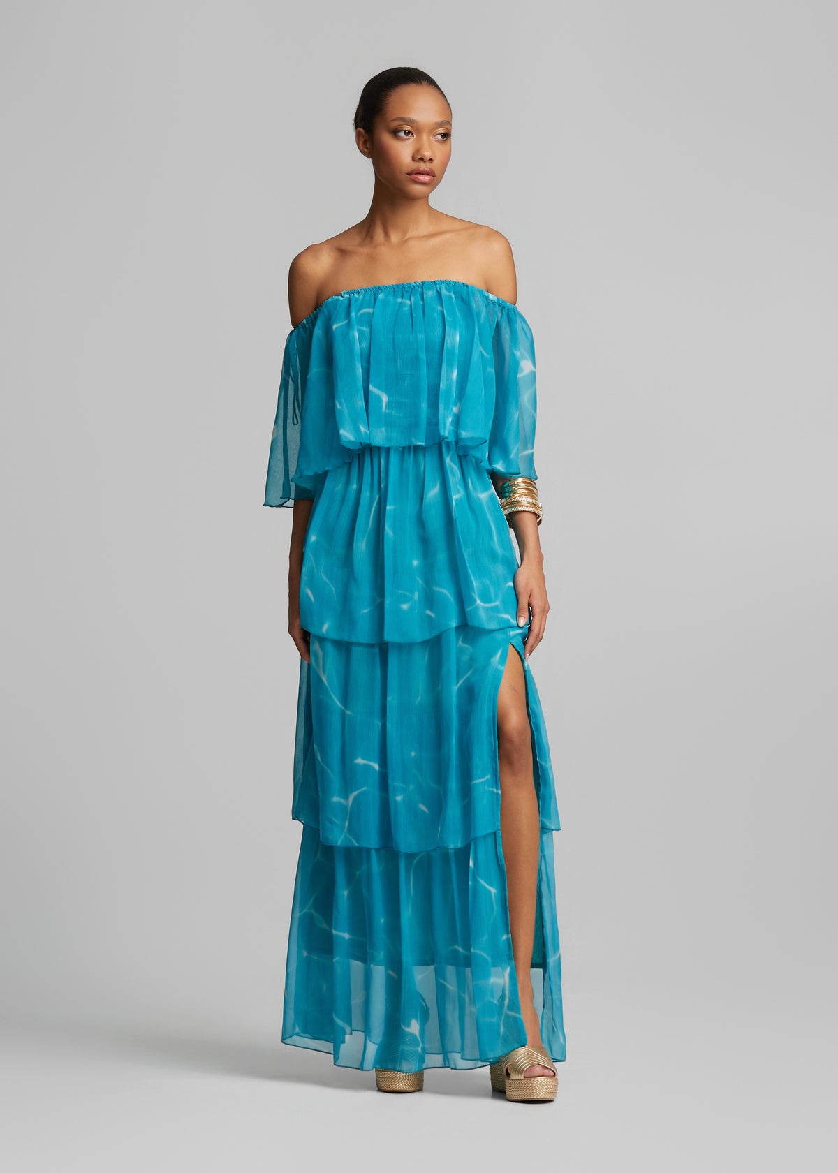 Μάξι off shoulder φόρεμα με βολάν